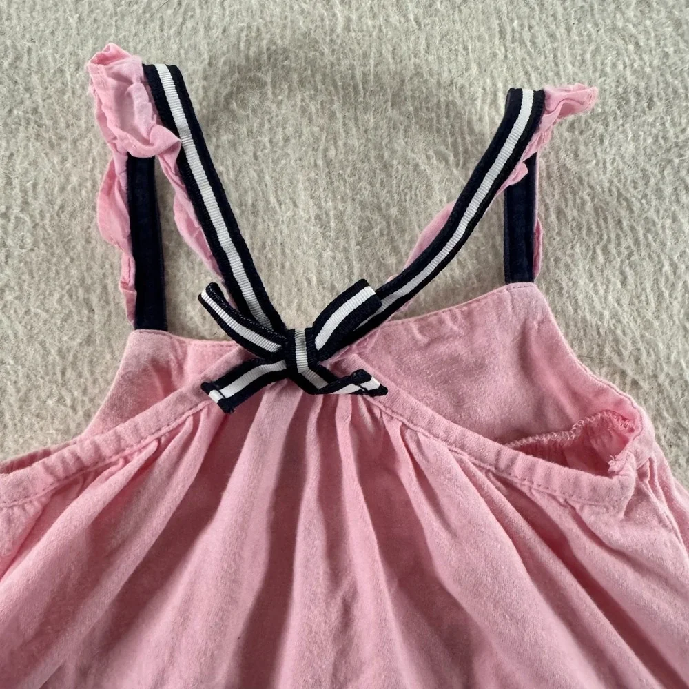 Ralph Lauren Sun Dress Baby Girl 6M Pink Good Ruffle Bow Nautical Straps
